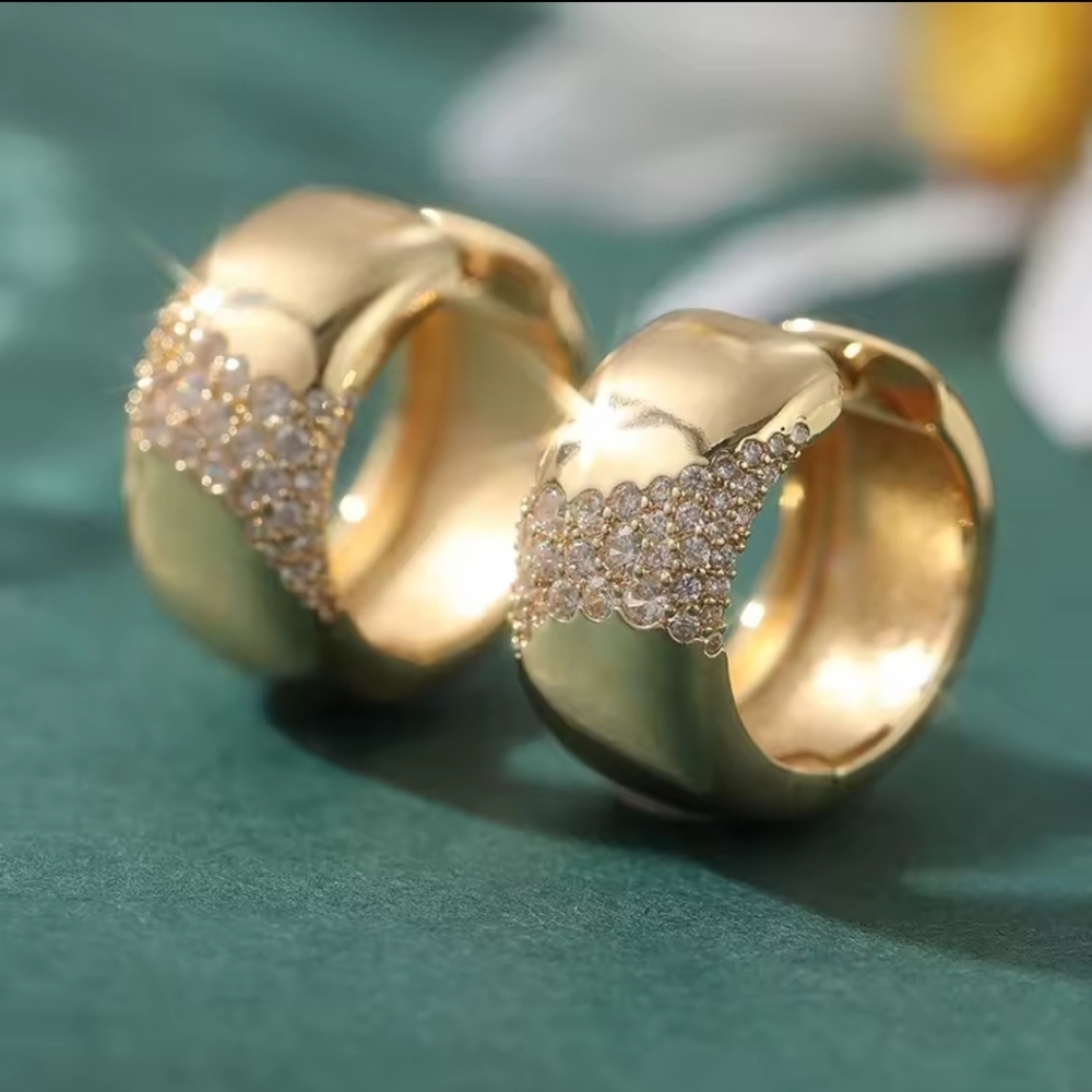 Gold tone zircon Hoop earrings